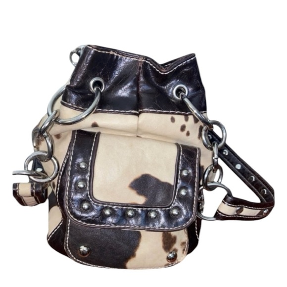 Studded Cross Black and Tan Shoulder Bag - Picture 4 of 7
